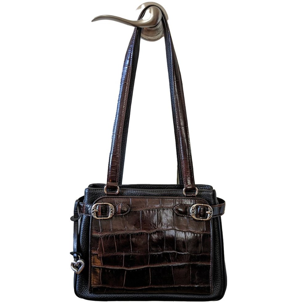 BRIGHTON Burgundy Croc and Black Leather with built-in wallet